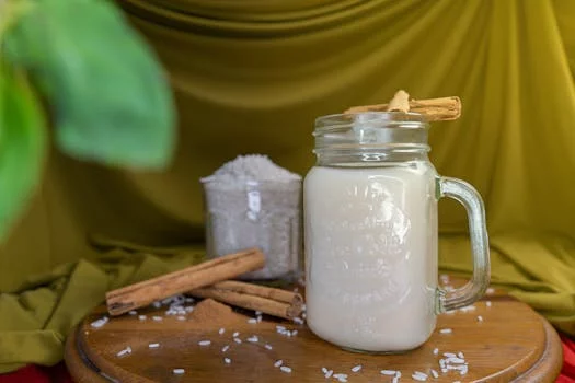 fresh horchata drink in glass with cinnamon